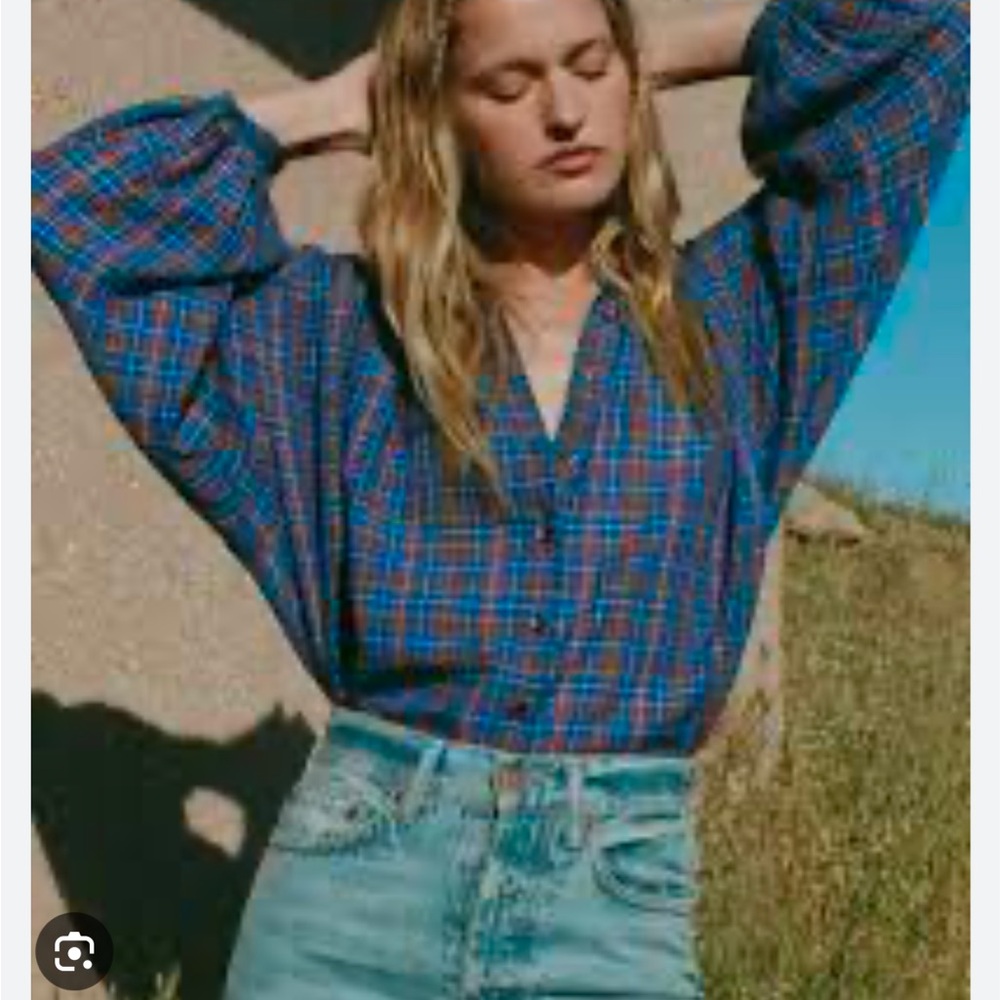 DOEN Jane Blouse in Azure Plaid